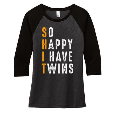 So Happy I Have Twins Design Father's Mother's Day Women's Tri-Blend 3/4-Sleeve Raglan Shirt