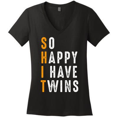 So Happy I Have Twins Design Father's Mother's Day Women's V-Neck T-Shirt