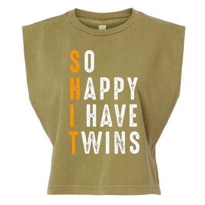 So Happy I Have Twins Design Father's Mother's Day Garment-Dyed Women's Muscle Tee