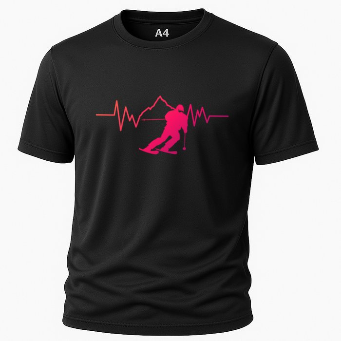 Skier Heartbeat I Alpine Cross Coutry Skiing Gift Cooling Performance Crew T-Shirt