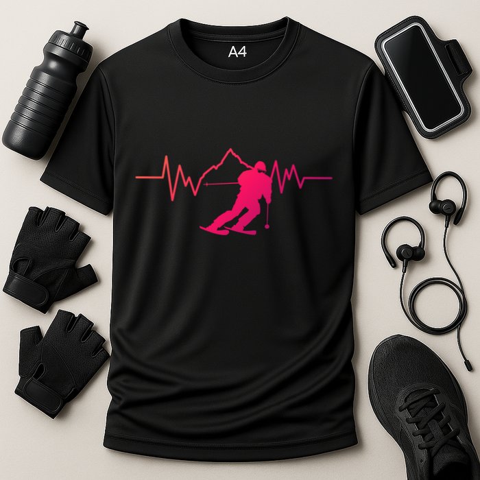 Skier Heartbeat I Alpine Cross Coutry Skiing Gift Cooling Performance Crew T-Shirt