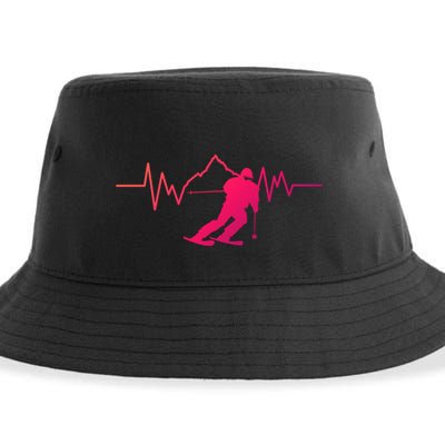Skier Heartbeat I Alpine Cross Coutry Skiing Gift Sustainable Bucket Hat