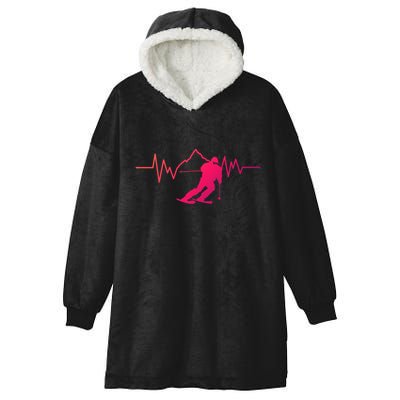 Skier Heartbeat I Alpine Cross Coutry Skiing Gift Hooded Wearable Blanket