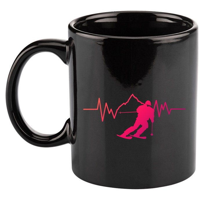 Skier Heartbeat I Alpine Cross Coutry Skiing Gift 11oz C Handle Ceramic Mug