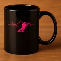Skier Heartbeat I Alpine Cross Coutry Skiing Gift 11oz C Handle Ceramic Mug