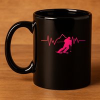 Skier Heartbeat I Alpine Cross Coutry Skiing Gift 11oz C Handle Ceramic Mug