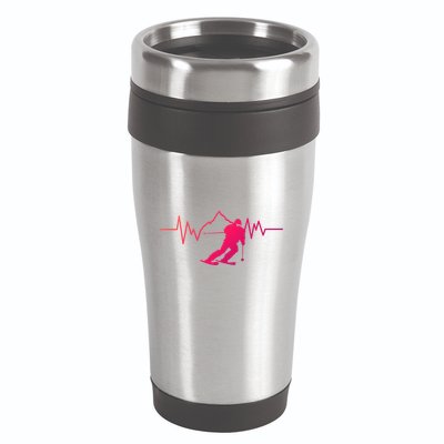 Skier Heartbeat I Alpine Cross Coutry Skiing Gift 16oz Travel Tumbler