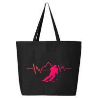 Skier Heartbeat I Alpine Cross Coutry Skiing Gift 25L Jumbo Tote