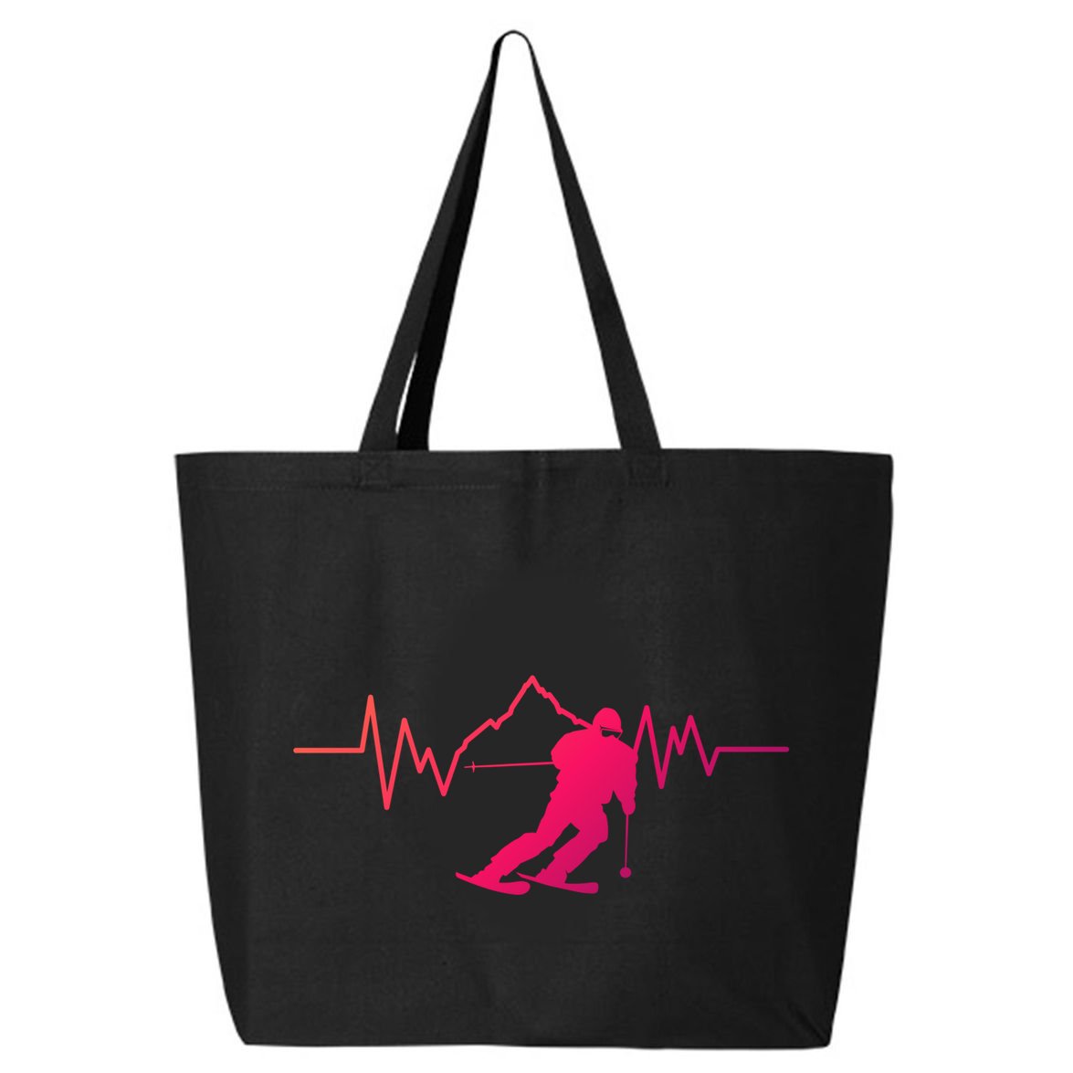 Skier Heartbeat I Alpine Cross Coutry Skiing Gift 25L Jumbo Tote