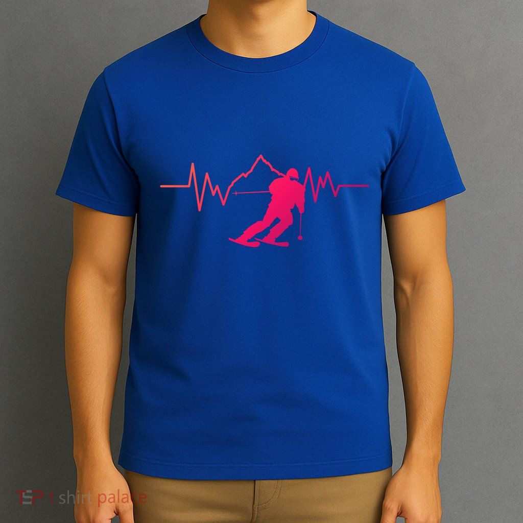 Skier Heartbeat I Alpine Cross Coutry Skiing Gift T-Shirt