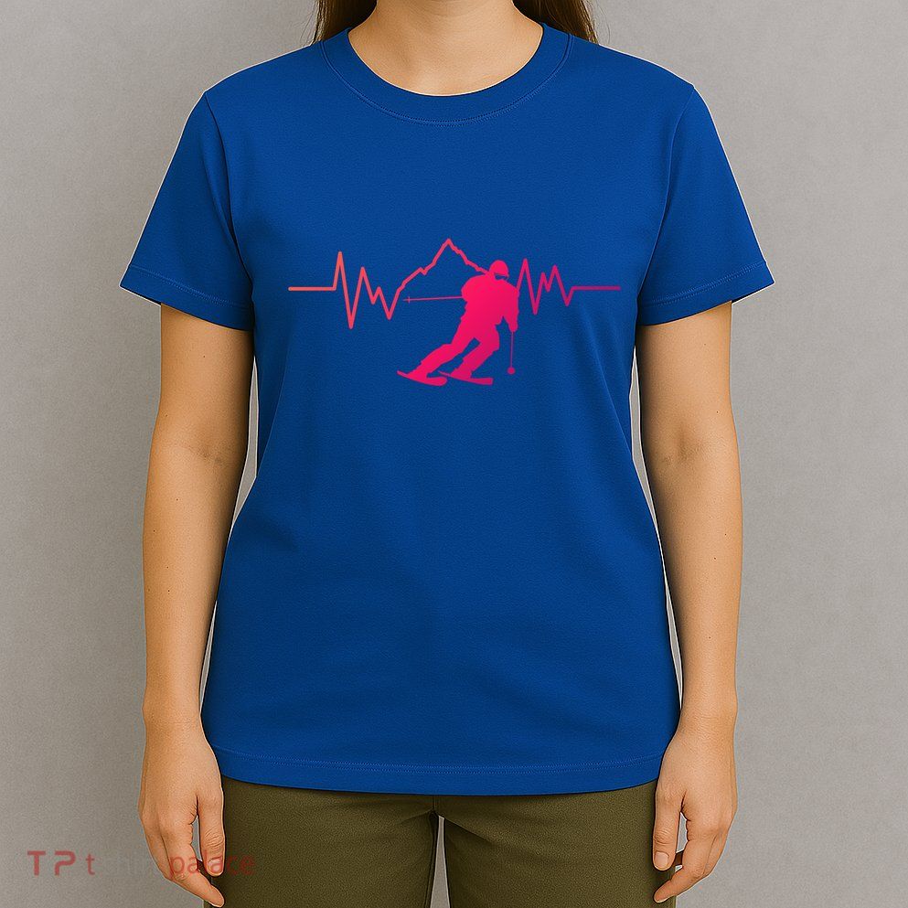 Skier Heartbeat I Alpine Cross Coutry Skiing Gift T-Shirt