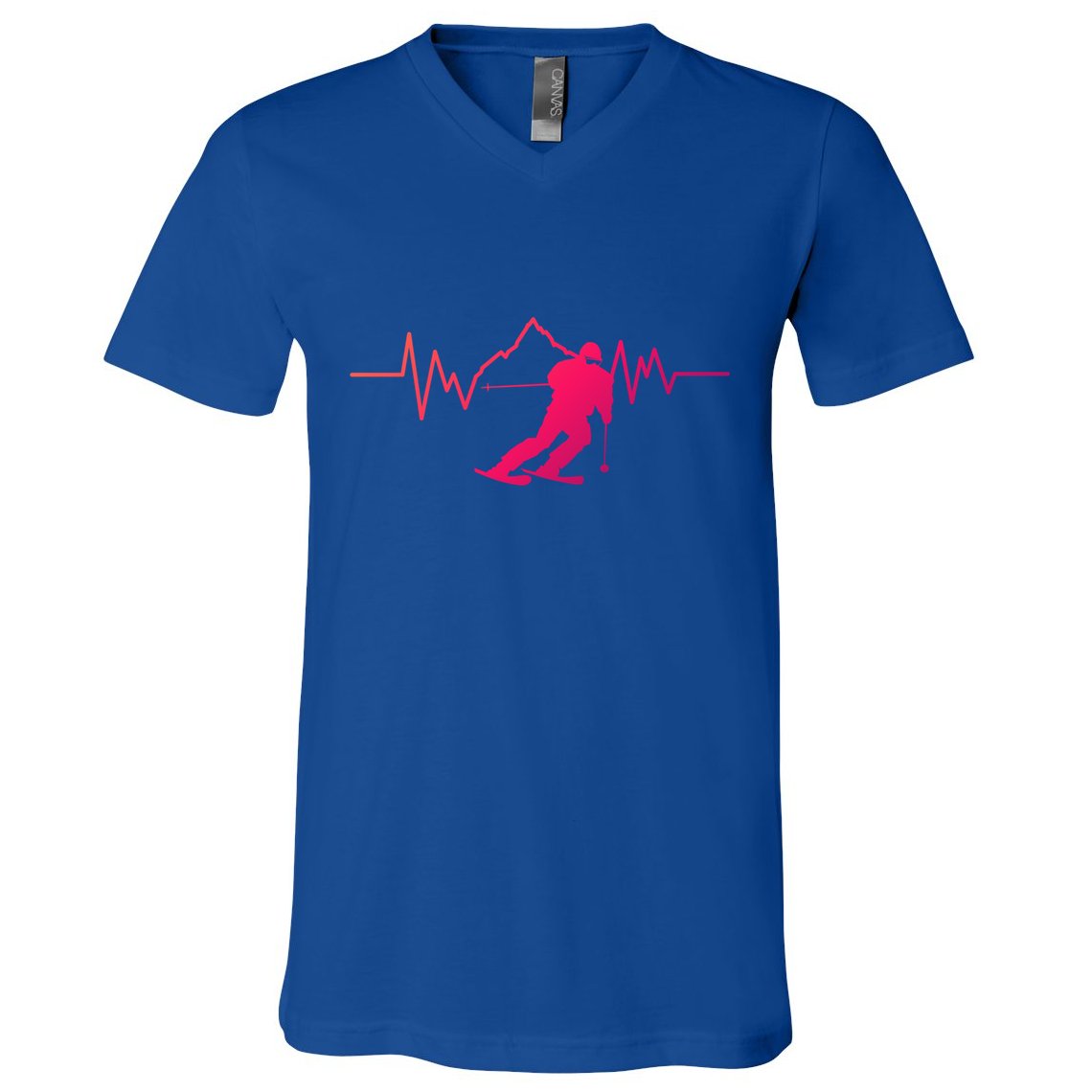 Skier Heartbeat I Alpine Cross Coutry Skiing Gift V-Neck T-Shirt