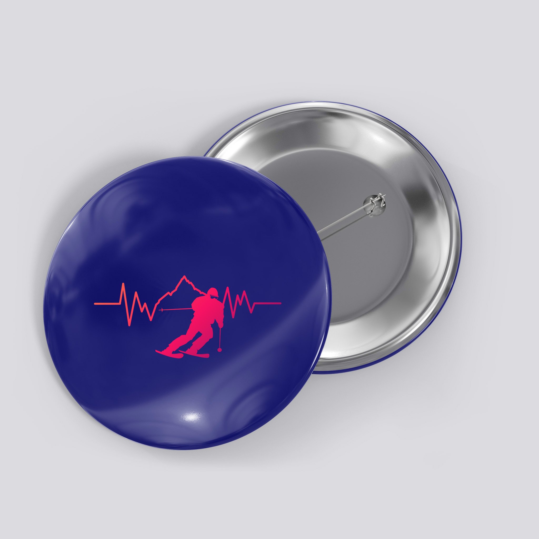Skier Heartbeat I Alpine Cross Coutry Skiing Gift Button