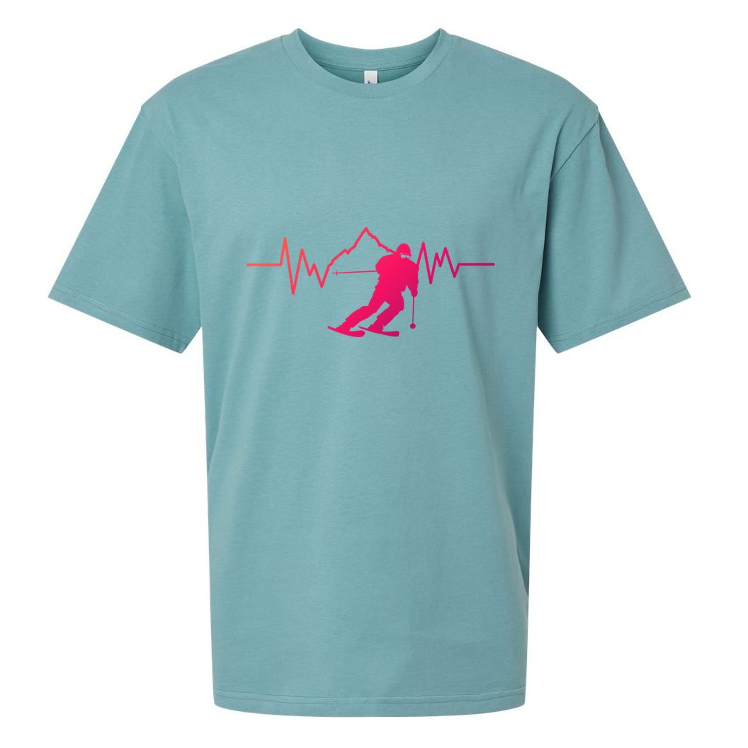 Skier Heartbeat I Alpine Cross Coutry Skiing Gift Sueded Cloud Jersey T-Shirt