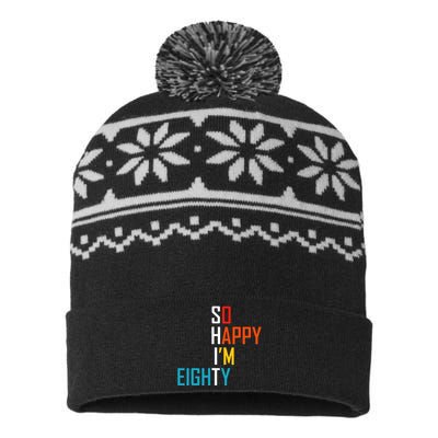 So Happy I'm Eighty Gag 80 Year Old Funny 80th Birthday USA-Made Snowflake Beanie