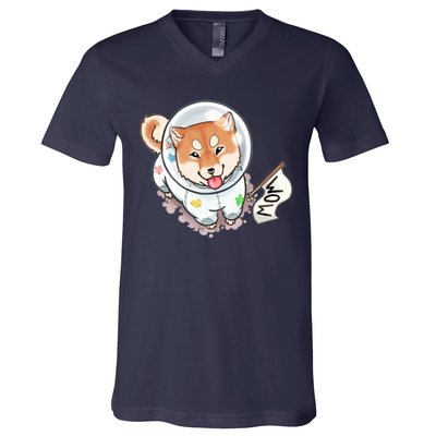 Shiba Inu Astronaut Cute Mom V-Neck T-Shirt