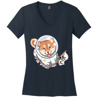 Shiba Inu Astronaut Cute Mom Women's V-Neck T-Shirt