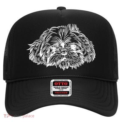 Shih Tzu Dog High Crown Mesh Back Trucker Hat