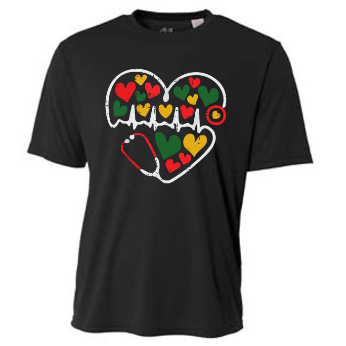 Stethoscope Heart Juneteenth Melanin Nurse African American Cooling Performance Crew T-Shirt