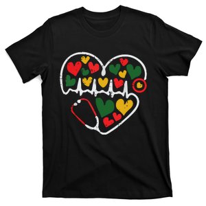 Stethoscope Heart Juneteenth Melanin Nurse African American T-Shirt