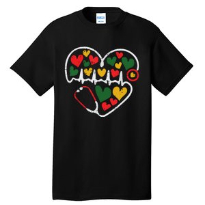 Stethoscope Heart Juneteenth Melanin Nurse African American Tall T-Shirt