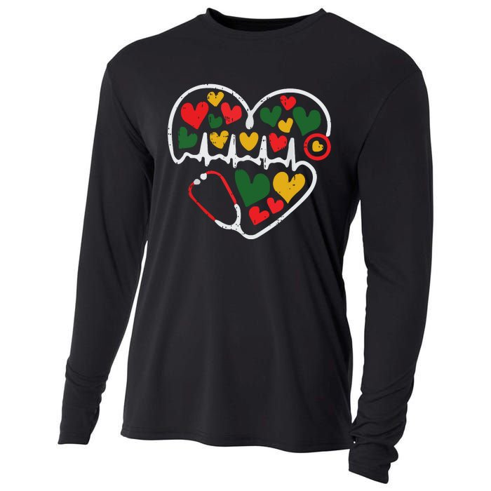 Stethoscope Heart Juneteenth Melanin Nurse African American Cooling Performance Long Sleeve Crew