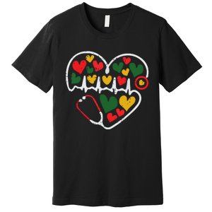 Stethoscope Heart Juneteenth Melanin Nurse African American Premium T-Shirt