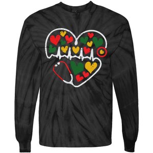 Stethoscope Heart Juneteenth Melanin Nurse African American Tie-Dye Long Sleeve Shirt