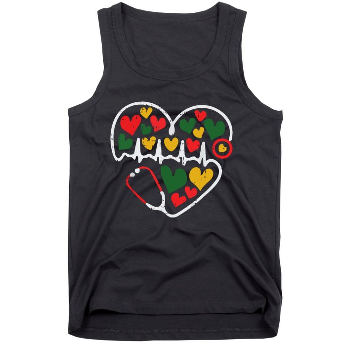 Stethoscope Heart Juneteenth Melanin Nurse African American Tank Top