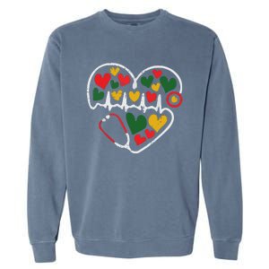 Stethoscope Heart Juneteenth Melanin Nurse African American Garment-Dyed Sweatshirt