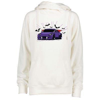 Spooky Halloween JDM 350z Z33 Vampire Drift Car Illustrated Womens Funnel Neck Pullover Hood