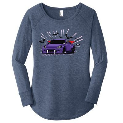 Spooky Halloween JDM 350z Z33 Vampire Drift Car Illustrated Women's Perfect Tri Tunic Long Sleeve Shirt