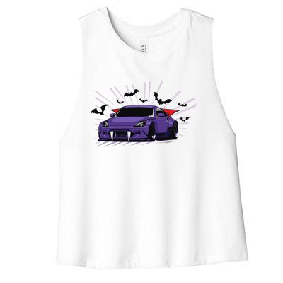 Spooky Halloween JDM 350z Z33 Vampire Drift Car Illustrated Women's Racerback Cropped Tank