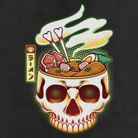 Spooky Halloween Japanese Ramen Skull Bowl 7 Panel Mesh Trucker Snapback Hat