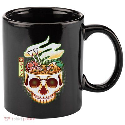 Spooky Halloween Japanese Ramen Skull Bowl 11oz C Handle Ceramic Mug