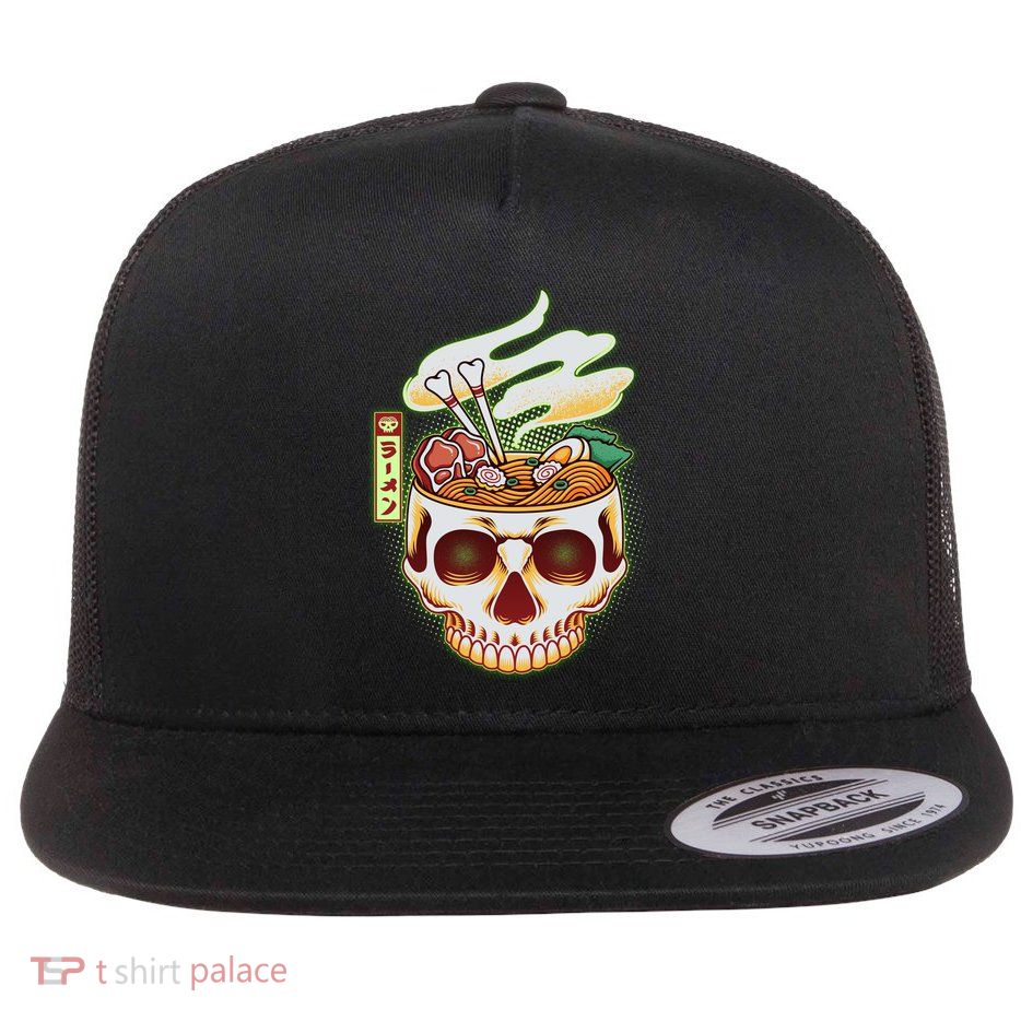 Spooky Halloween Japanese Ramen Skull Bowl Flat Bill Trucker Hat