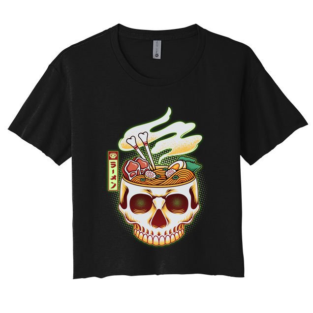 Spooky Halloween Japanese Ramen Skull Bowl Crop Top
