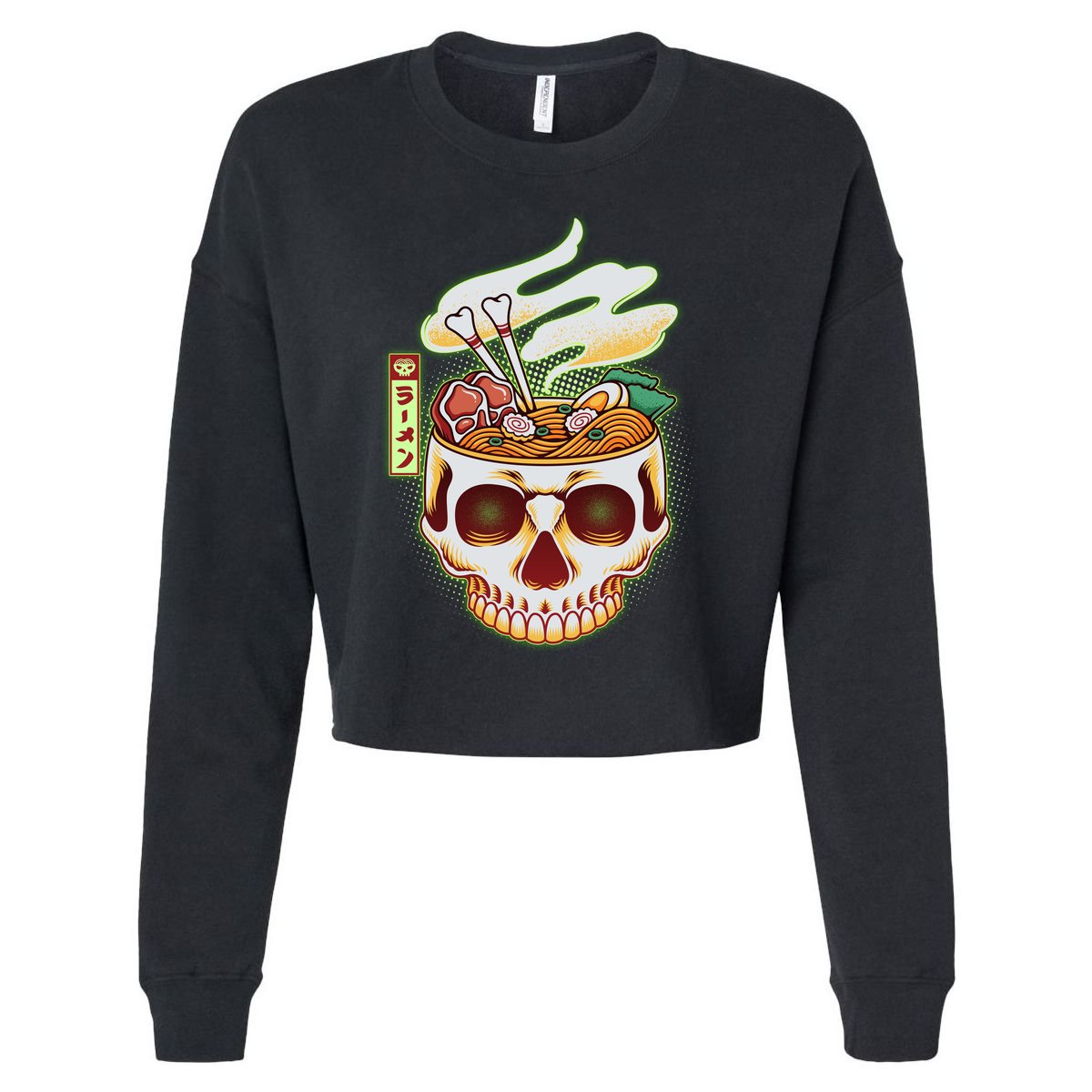 Spooky Halloween Japanese Ramen Skull Bowl Cropped Pullover Crew
