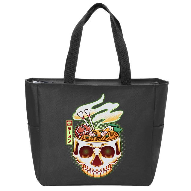 Spooky Halloween Japanese Ramen Skull Bowl Zip Tote Bag