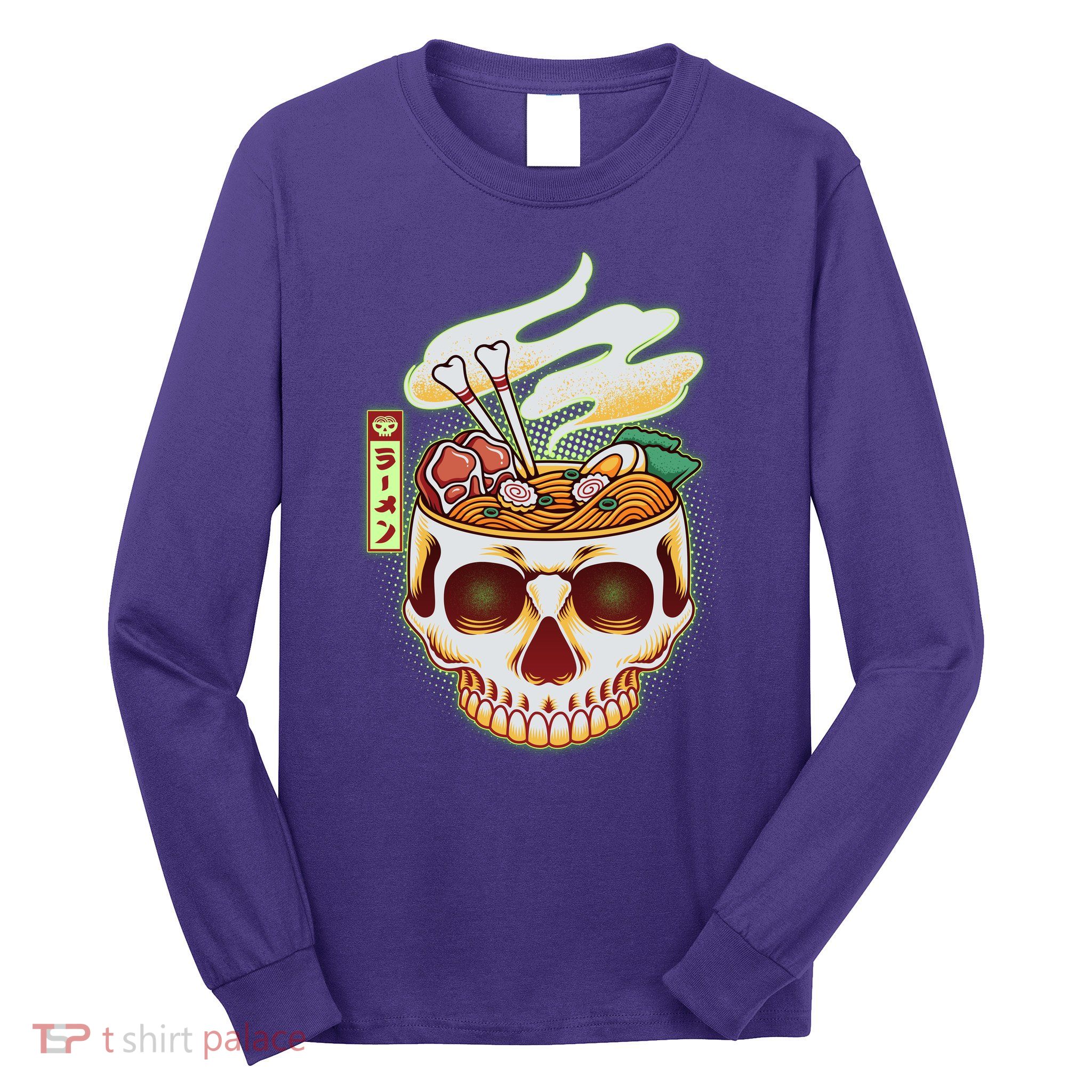 Spooky Halloween Japanese Ramen Skull Bowl Long Sleeve Shirt