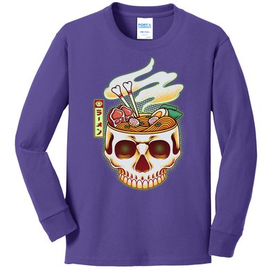 Spooky Halloween Japanese Ramen Skull Bowl Kids Long Sleeve Shirt