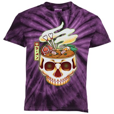 Spooky Halloween Japanese Ramen Skull Bowl Kids Tie-Dye T-Shirt