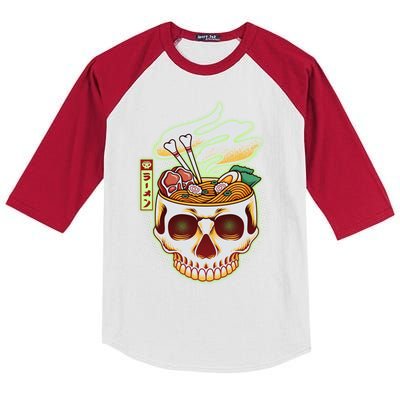 Spooky Halloween Japanese Ramen Skull Bowl Kids Colorblock Raglan Jersey