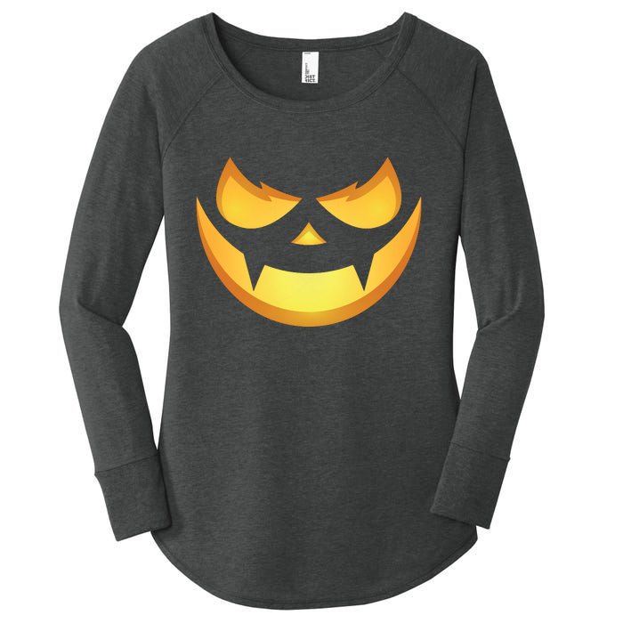 Spooky Halloween Jack O Lantern Glowing Pumpkin Face Costume Women's Perfect Tri Tunic Long Sleeve Shirt