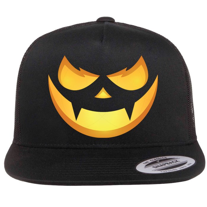 Spooky Halloween Jack O Lantern Glowing Pumpkin Face Costume Flat Bill Trucker Hat