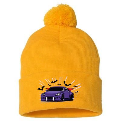 Spooky Halloween Jdm 350z Z33 Vampire Drift Car Illustrated Pom Pom 12in Knit Beanie