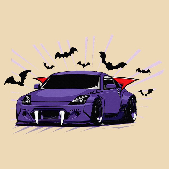 Spooky Halloween Jdm 350z Z33 Vampire Drift Car Illustrated Zip Tote Bag