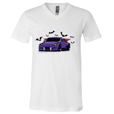 Spooky Halloween Jdm 350z Z33 Vampire Drift Car Illustrated V-Neck T-Shirt