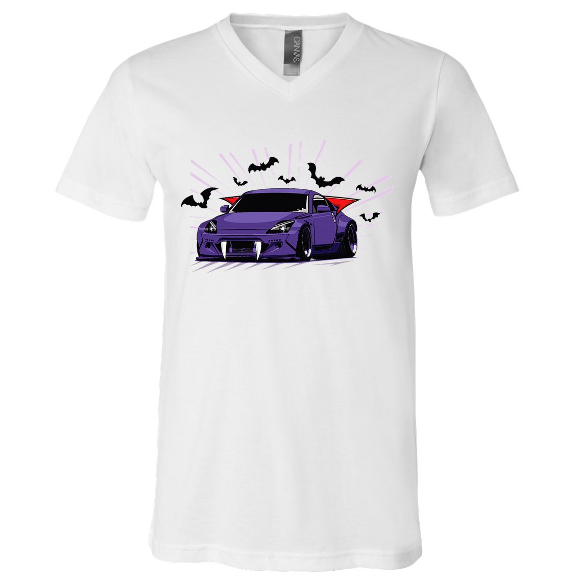 Spooky Halloween Jdm 350z Z33 Vampire Drift Car Illustrated V-Neck T-Shirt