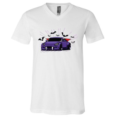 Spooky Halloween Jdm 350z Z33 Vampire Drift Car Illustrated V-Neck T-Shirt